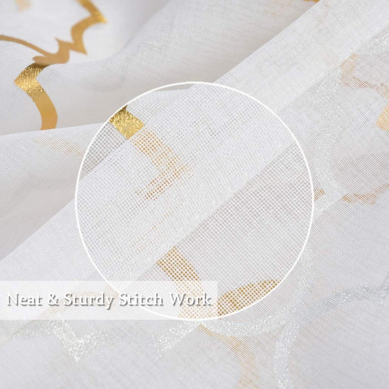 Kotile Gold White Sheer Curtains 95 Inch Length 2 Panels Metallic Foil Print Shimmer Sheer Curtains for Living Room, Grommet Privacy Light Filtering Elegant Window Curtains, W52 x L95 Inch - Image 5